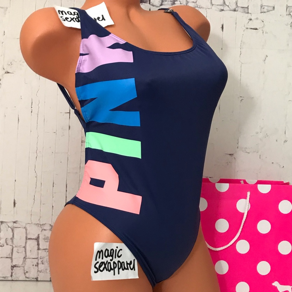 VS PINK S M ONE PIECE LOGO BATHING SUIT SWIM
